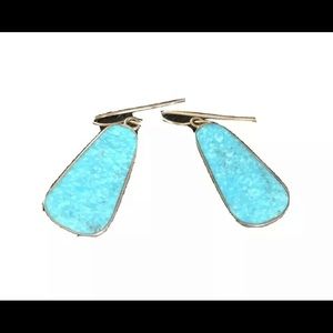 Lovely Dangling Blue Turquoise Earrings - Silver